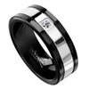 Men's Silver and Black Stainless Steel Fashion Ring w/CZ Stone