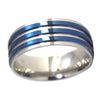 Men's Silver and Blue Modern Stainless Steel Wedding Band