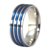 Men's Silver and Blue Modern Stainless Steel Ring