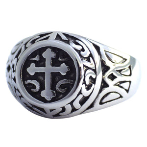 Men's Stainless Steel Medieval Cross Signet Ring