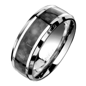 Men's Stainless Steel Ring with Black Carbon Fiber Inlay