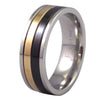 Men's Triple-Tone Gold, Black, and Stainless Steel Ring