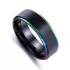 Minimalist Black and Rainbow Ring Stainless Steel Wedding Band Right View