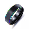 Minimalist Black and Rainbow Ring Stainless Steel Wedding Band