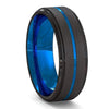 Minimalist Dark Navy Blue Ring Stainless Steel Black Wedding Band Right View