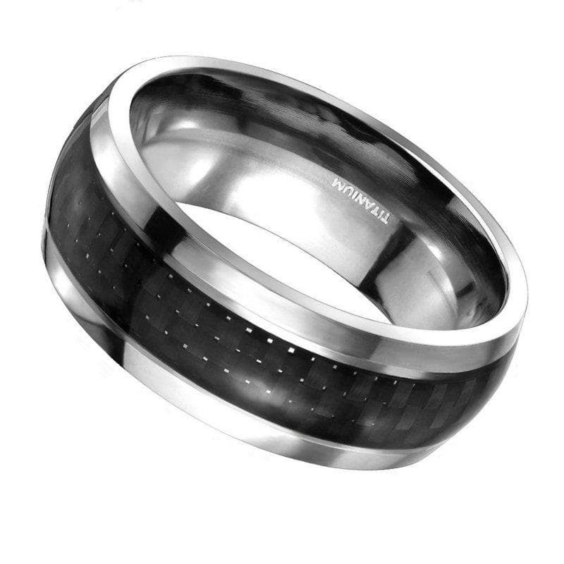 Modern Black Carbon Fiber Titanium Ring Anniversary Wedding Band