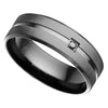 Modern Black Wedding Band Brushed Stainless Steel Cubic Zirconia Ring Side View