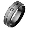 Modern Black Wedding Band Brushed Stainless Steel Cubic Zirconia Ring