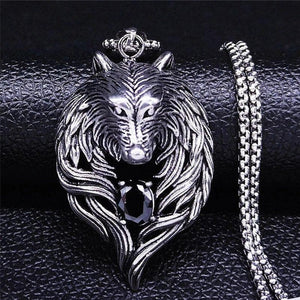 Mystical Wolf Necklace Silver Stainless Steel Wolves Pendant