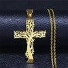 Nature Cross Gold Necklace Stainless Steel Religious Pendant