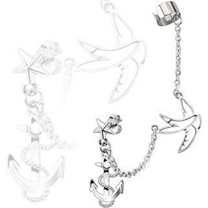 Nautical Anchor Ear Cuff to Lobe Post Stud Earring Surgical Stainless Steel