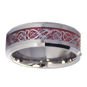 Nordic Viking Celtic Knot Tungsten Dragon Ring With Red Carbon Fiber