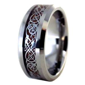 Nordic Viking Celtic Knot Tungsten Dragon Ring - Wood Wedding Band 1