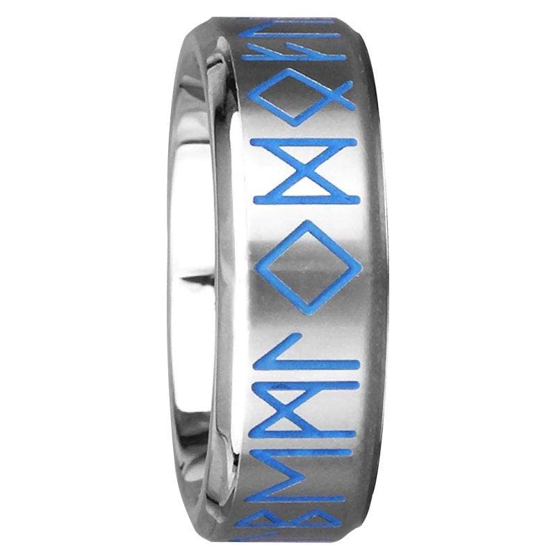 Blue Rune Ring Norse Blue Rune Ring Silver Stainless Steel Luck Viking Celtic Band