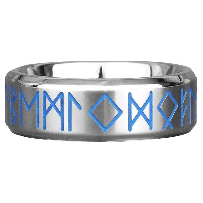 Blue Rune Ring Norse Blue Rune Ring Silver Stainless Steel Luck Viking Celtic Band