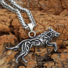 Norse Fenrir Necklace Silver Stainless Steel Viking Wolf Pendant Wood Background