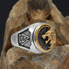 Norse Fenrir Signet Ring Gold Stainless Steel Viking Valknut Wolf Band Side View
