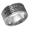 Norse Knotwork Ring Black Silver Stainless Steel Celtic Viking Weave Band Top View
