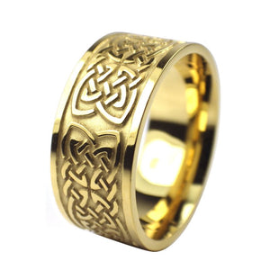 Norse Knotwork Ring Gold Stainless Steel Mens Viking Wedding Band 10mm
