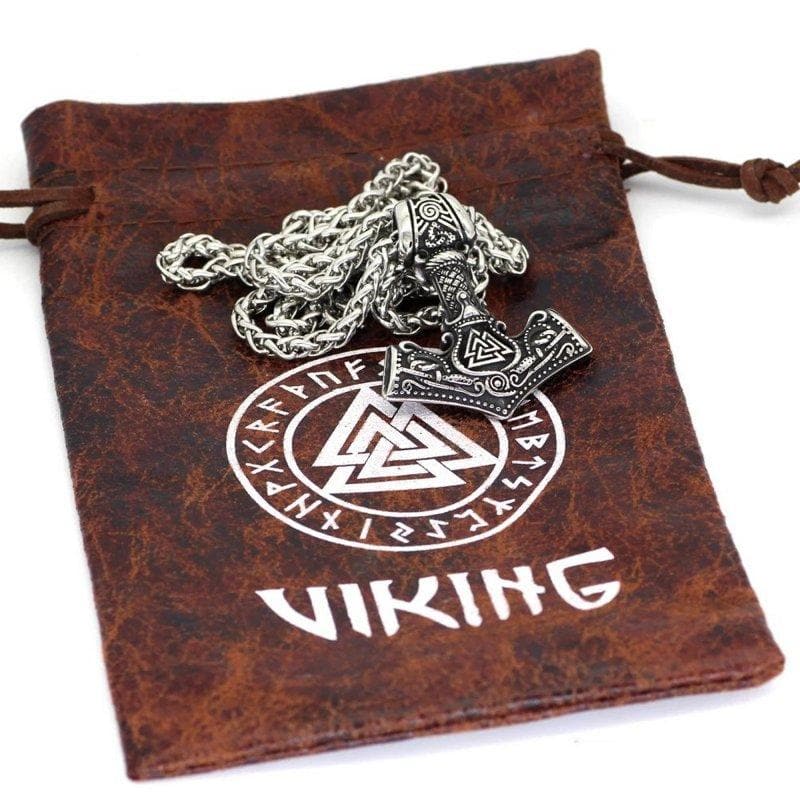 Norse Valknut Thors Hammer Necklace Stainless Steel Viking Pendant