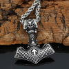 Norse Valknut Thors Hammer Necklace Stainless Steel Viking Pendant Wood Background Backside