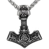 Norse Valknut Thors Hammer Necklace Stainless Steel Viking Pendant