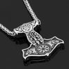 Norse Wolf Thors Hammer Necklace Stainless Steel Viking Vegvisir Mjolnir Pendant Black