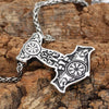 Norse Wolf Thors Hammer Necklace Stainless Steel Viking Vegvisir Mjolnir Pendant Wood