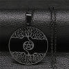 Norse Yggdrasil Necklace Black Stainless Steel Viking Pagan Pentacle Amulet