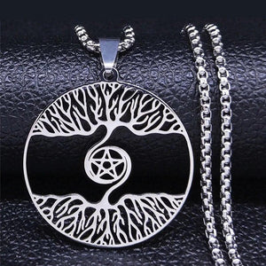 Norse Yggdrasil Pentacle Necklace Stainless Steel Viking Tree of Life Pendant