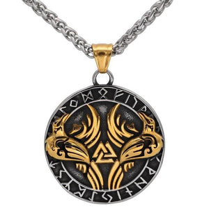 Odins Ravens Viking Necklace Silver Gold Stainless Steel Norse Crows Pendant