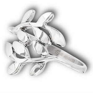 Olive Branch of Peace Ring Womens Silver Stainless Steel Tree Vine Leaf Band