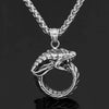 Ouroboros Necklace Stainless Steel Circle Snake Serpent Dragon Pendant Black Background