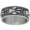 Paw Print Ring Silver Stainless Steel Wolf K9 Dog Pet Memorial Band Top View