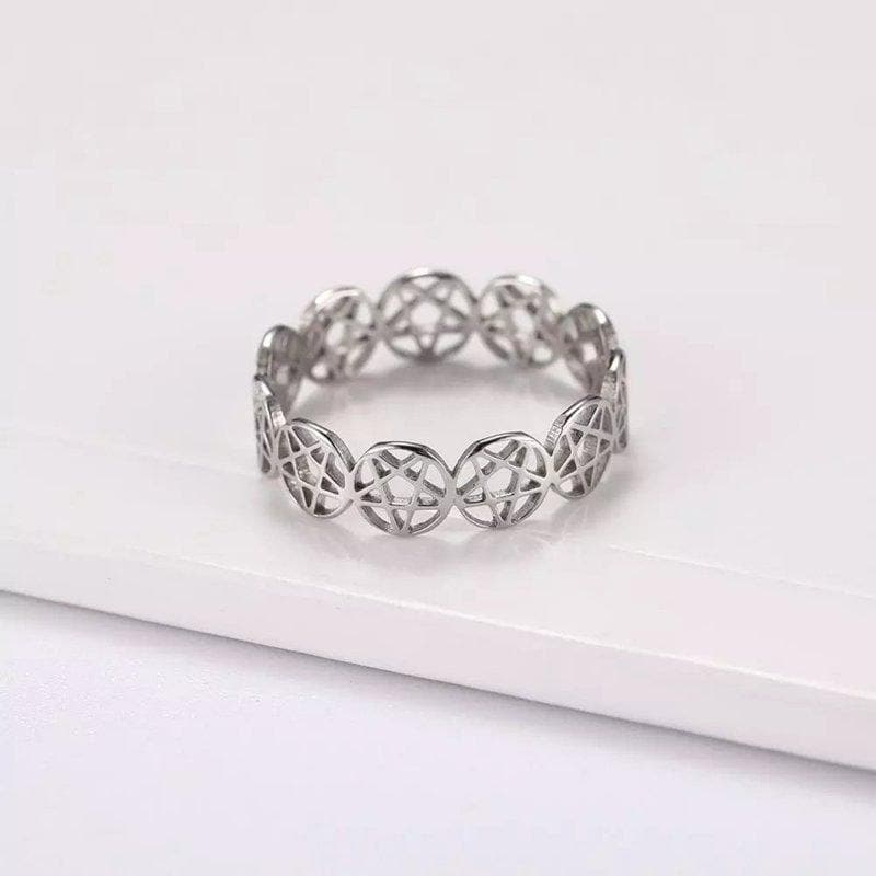 Pentacle Ring Silver Stainless Steel Wicca Pagan Protection Star Band