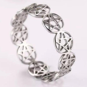 Pentacle Ring Silver Stainless Steel Wicca Pagan Protection Star Band