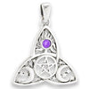 Pentacle Trinity Necklace 925 Sterling Silver Purple CZ Triple Goddess Pendant