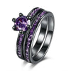 Purple Cubic Zirconia Solitaire with Accents Ring Stacking Black Eternity Band