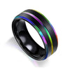 Rainbow and Black Ring Stainless Steel Promise Wedding Band Right View