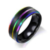Rainbow and Black Ring Stainless Steel Promise Wedding Band