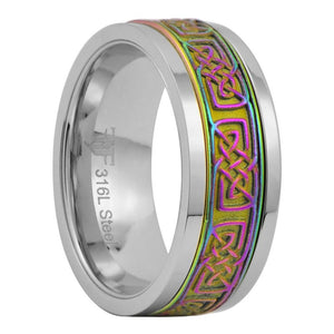 Rainbow Celtic Spinner Ring Stainless Steel Meditation Anti Anxiety Band