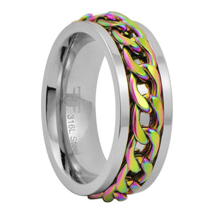 Rainbow Chain Spinner Ring Stainless Steel Anti Anxiety Meditation Band