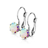 Rainbow Cubic Zirconia Crystal Drop Earrings Silver Stainless Steel