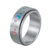 Rainbow Moon Stars Spinner Ring Stainless Steel Celestial Stress Reliever Left View
