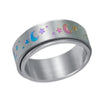 Rainbow Moon Stars Spinner Ring Stainless Steel Celestial Stress Reliever Top View
