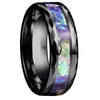 Rainbow Mother of Pearl Ring Black Stainless Steel Modern Nacre Band Right View
