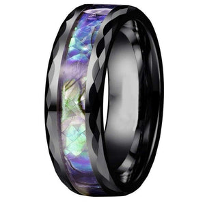 Rainbow Mother of Pearl Ring Black Stainless Steel Modern Nacre Band