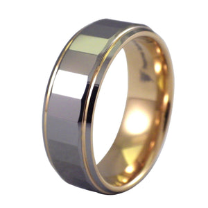 Rectangle Faceted Men's Tungsten Ring - 8MM Wedding Band