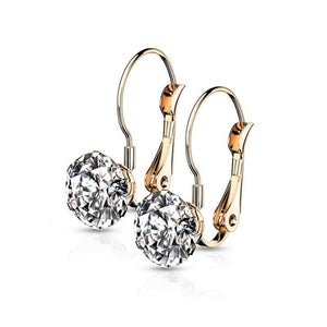 Rose Gold Cubic Zirconia Crystal Drop Earrings Stainless Steel