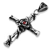 Rosicrucian Rose Cross Stainless Steel Pendant Red CZ Stone Necklace